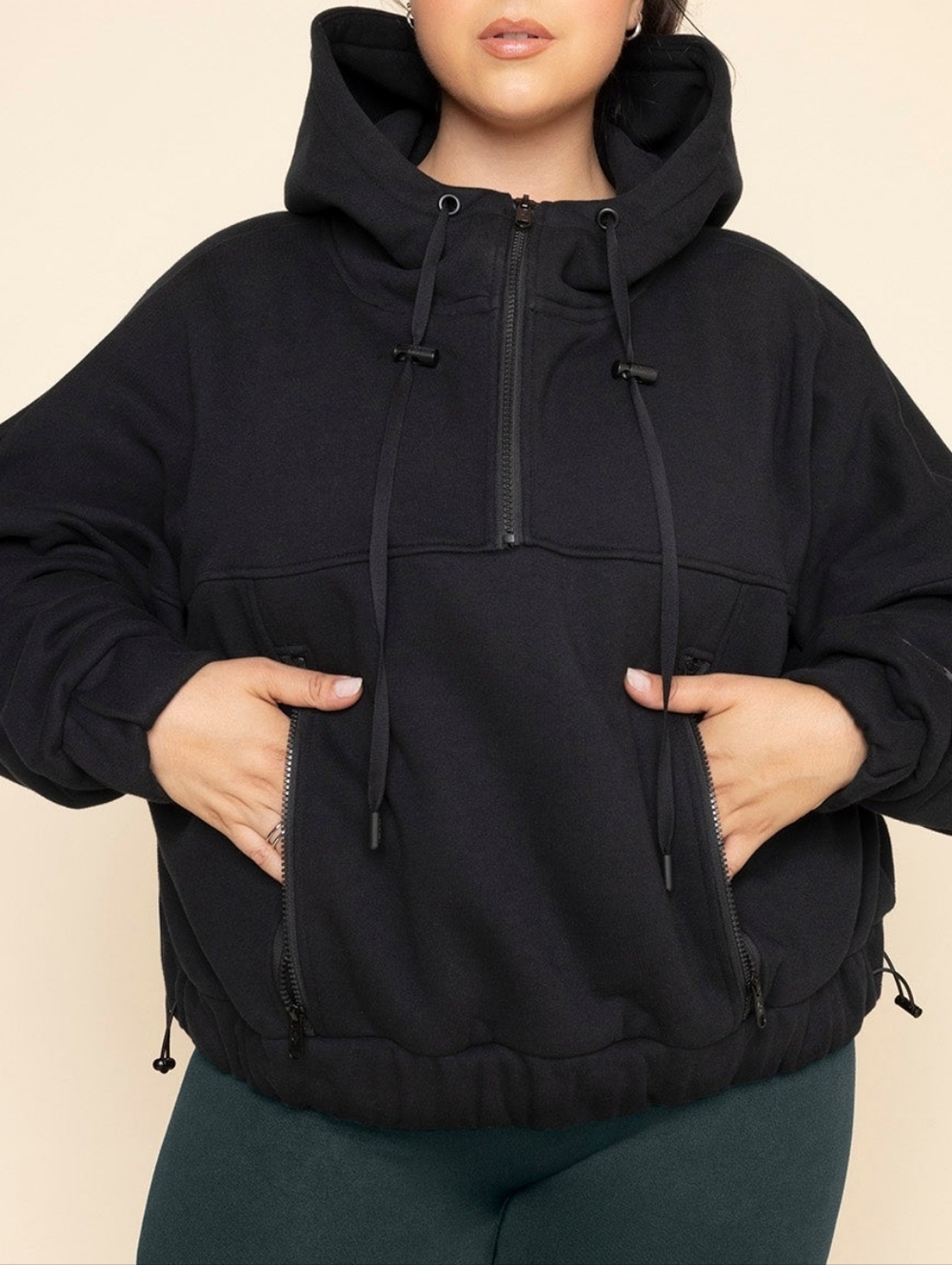 POPFLEX Half-Zip Oversized Hoodie In Black Size Medium